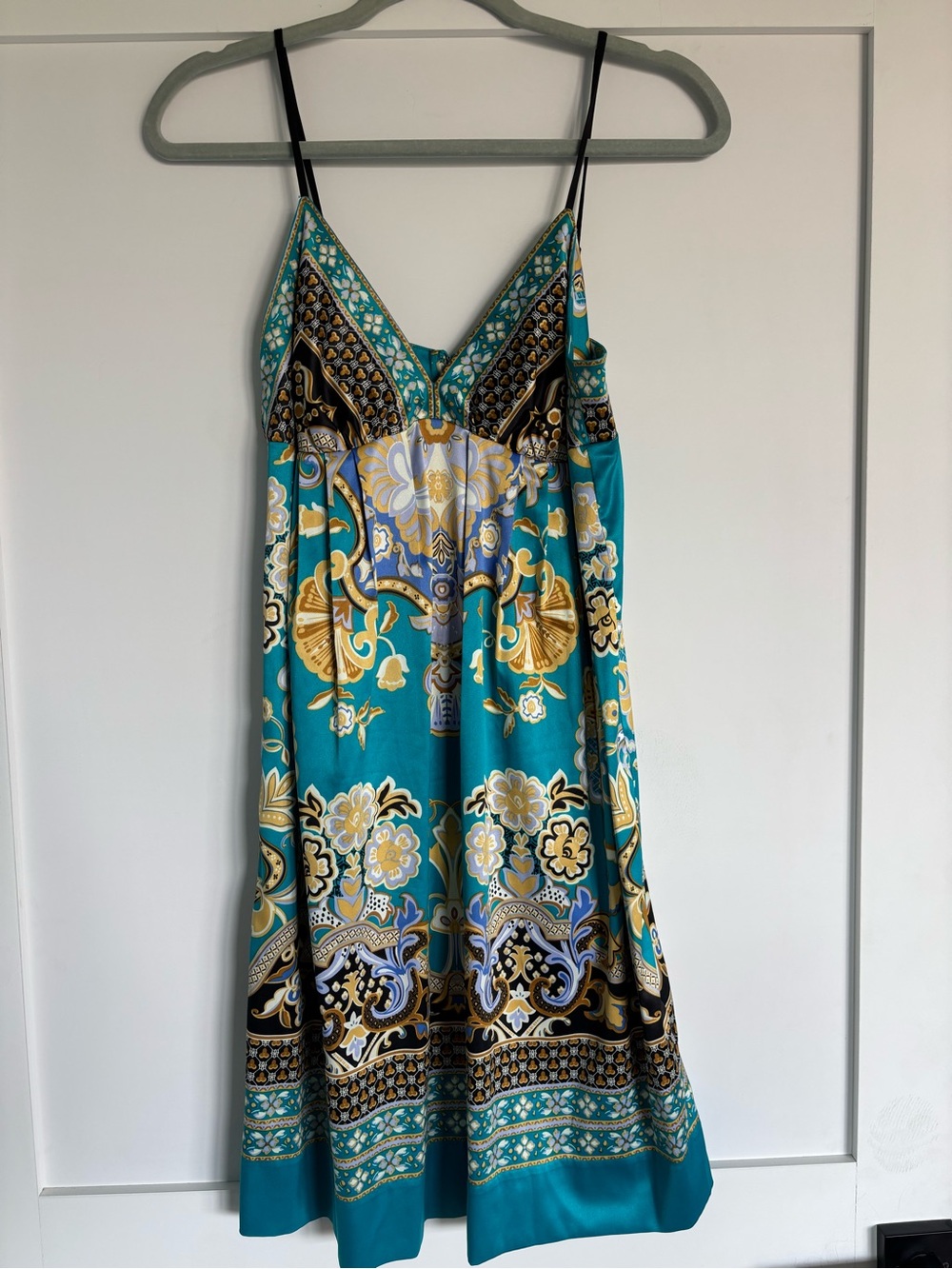 Beige by eci Turquoise Floral Baroque Slip Midi Dress